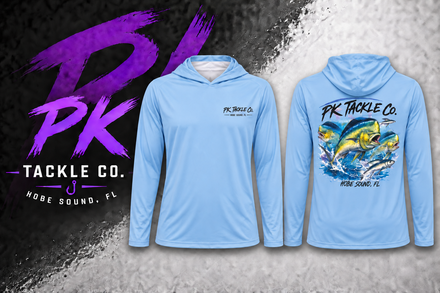 Long-Sleeve Fishing Hoodie — Light Blue Mahi