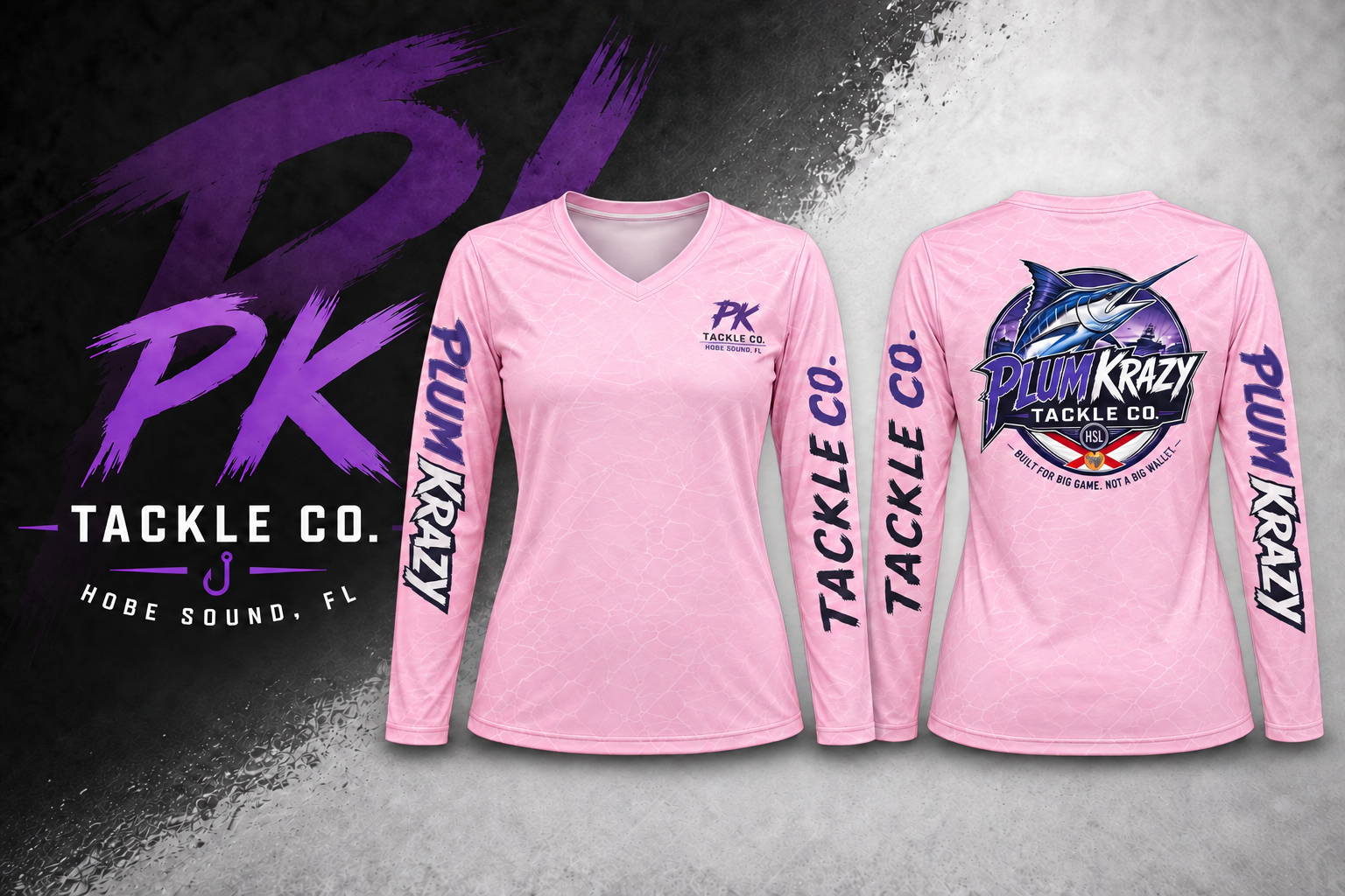 Women's V-Neck Long-Sleeve Fishing Shirt — Pink Blue Marlin