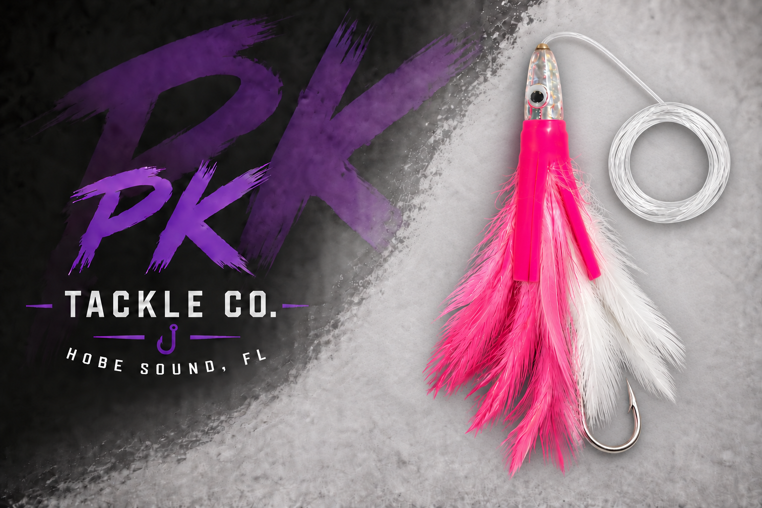 6.5 inch feather skirt trolling lure — mahi, tuna, wahoo — Pink / White