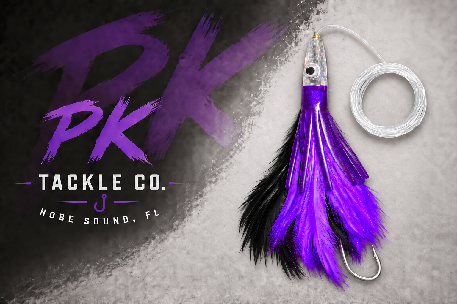 6.5 inch feather skirt trolling lure — mahi, tuna, wahoo — Purple / Black