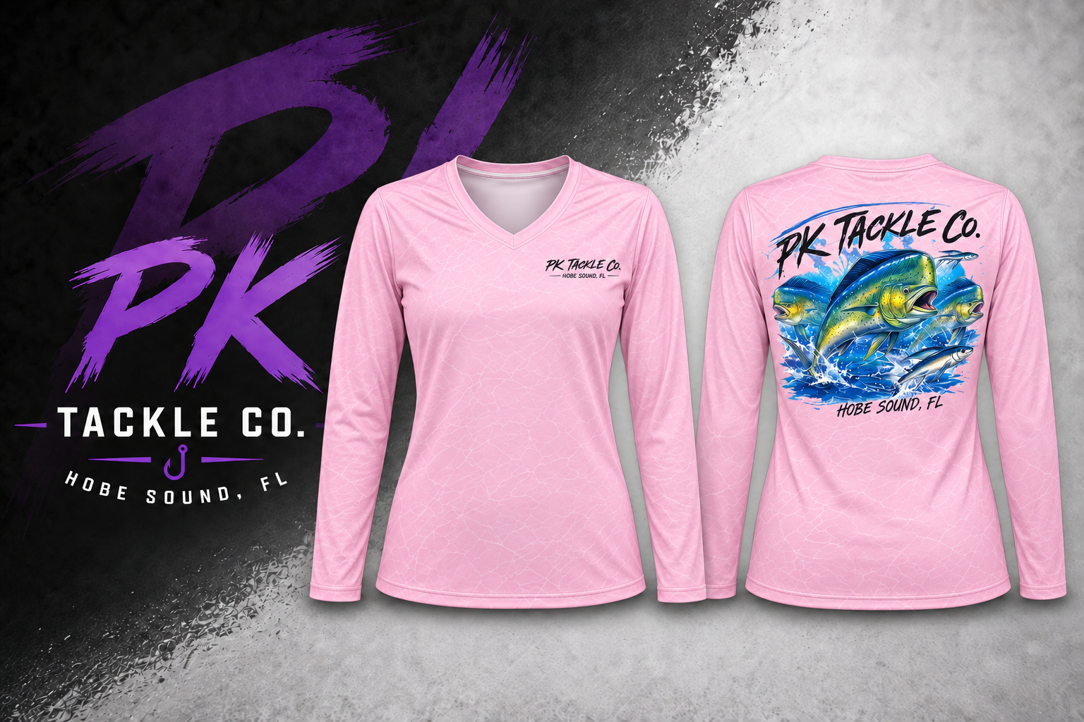 Women's V-Neck Long-Sleeve Fishing Shirt — Pink Mahi